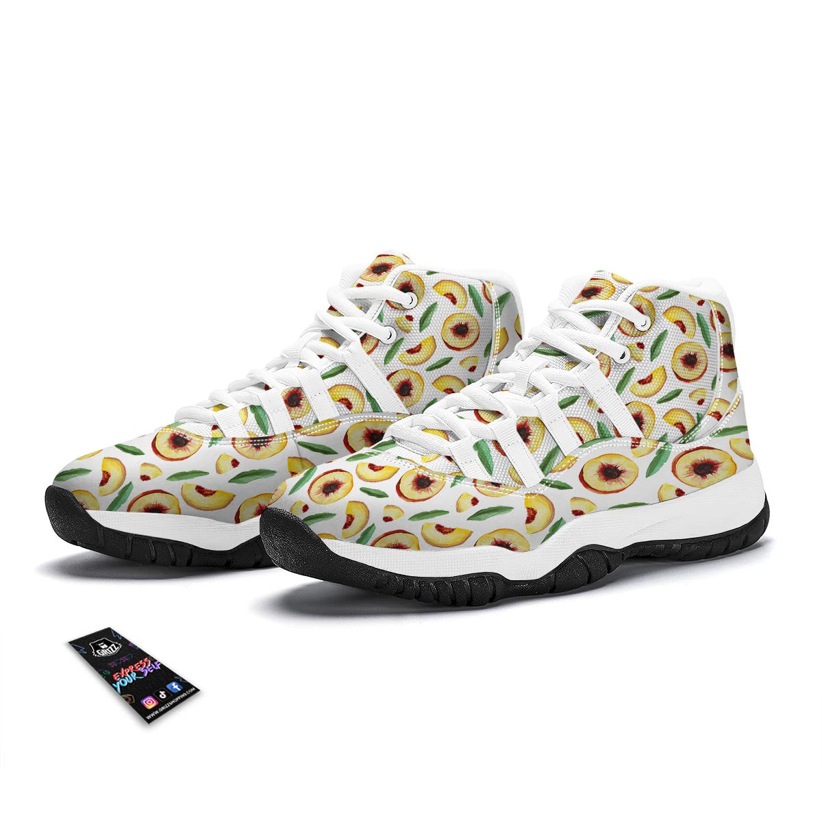 Slice Peach Pattern Print White Bball Shoes-grizzshop