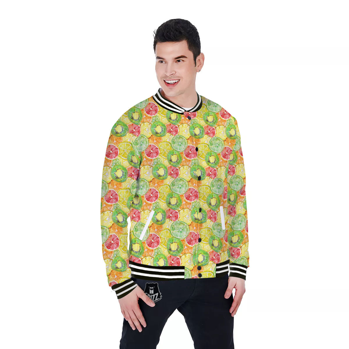 Slices Fruit Orange Print Pattern Baseball Jacket-grizzshop