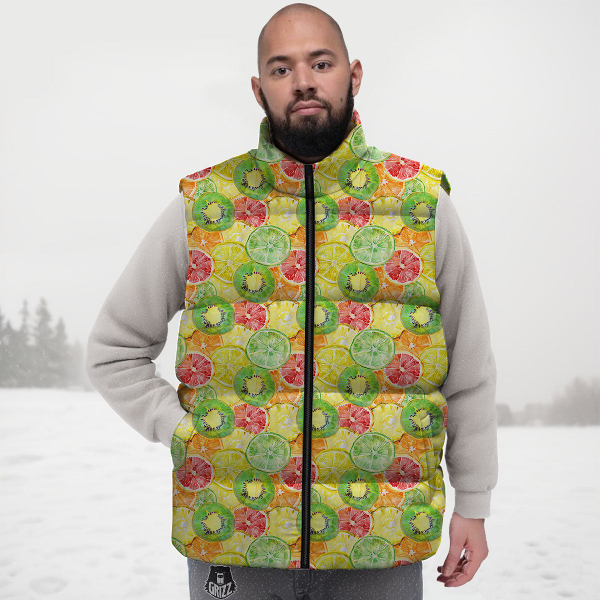 Slices Fruit Orange Print Pattern Down Vest-grizzshop