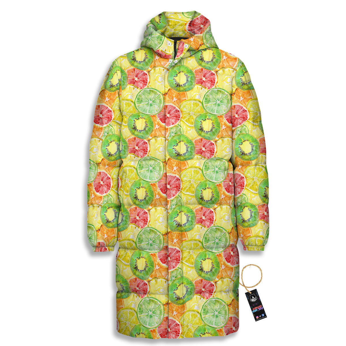 Slices Fruit Orange Print Pattern Long Down Jacket-grizzshop