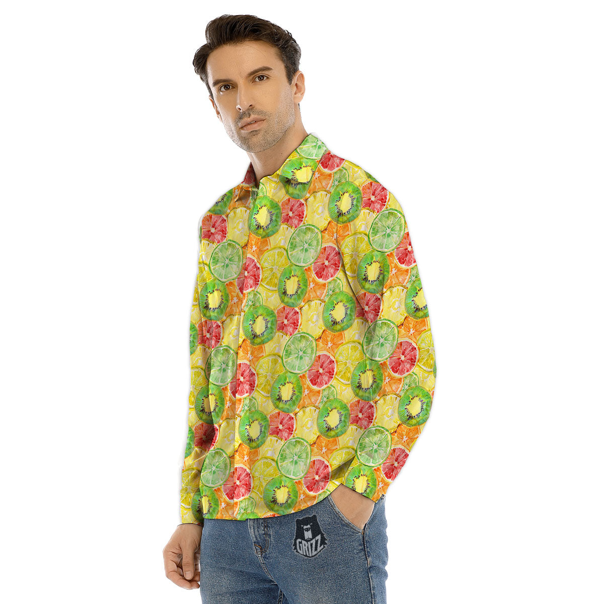 Slices Fruit Orange Print Pattern Men's Dress Shirts-grizzshop