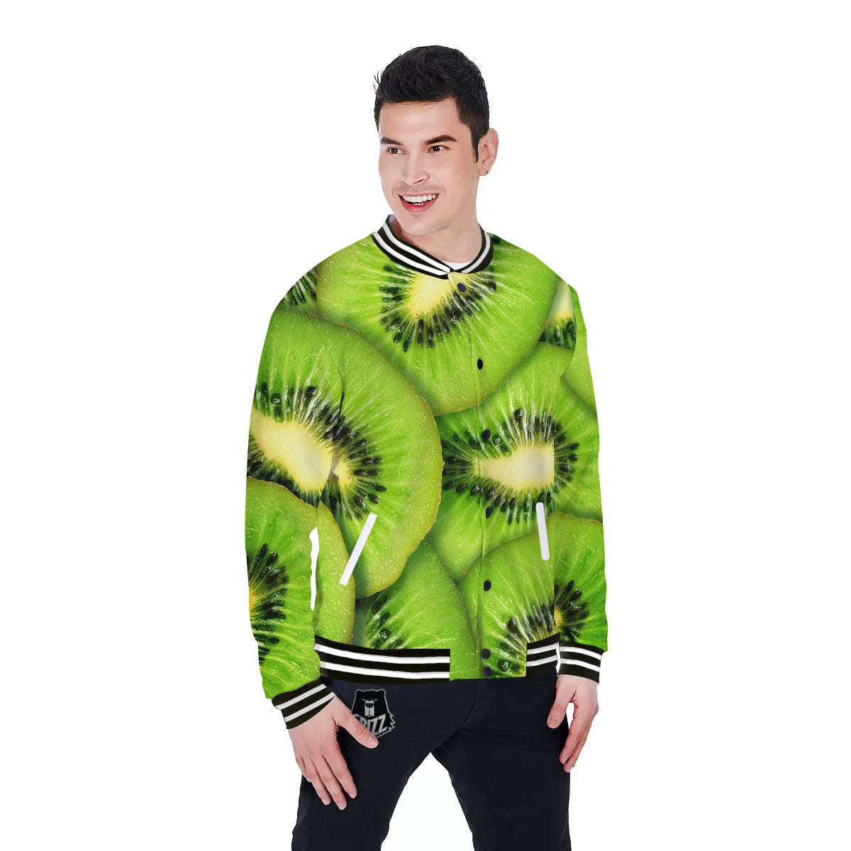 Slices Kiwi Print Baseball Jacket-grizzshop