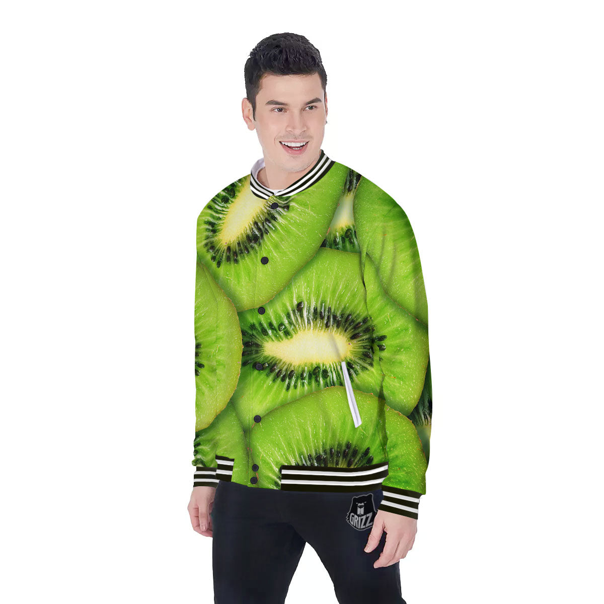 Slices Kiwi Print Baseball Jacket-grizzshop