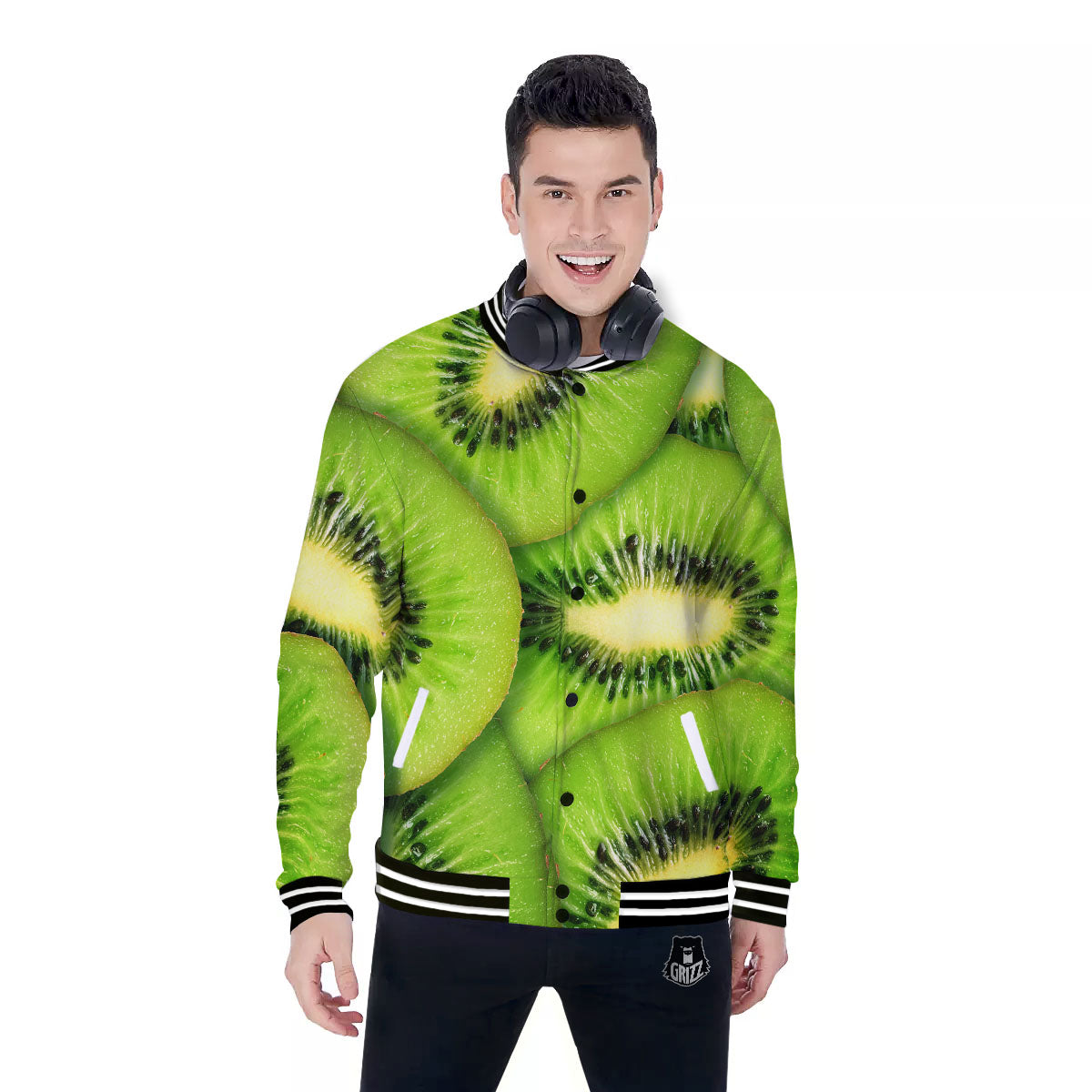 Slices Kiwi Print Baseball Jacket-grizzshop