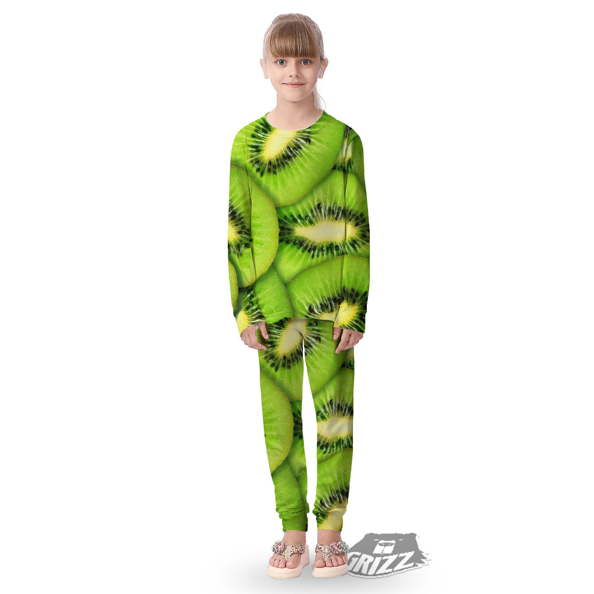 Slices Kiwi Print Kid's Pajamas-grizzshop