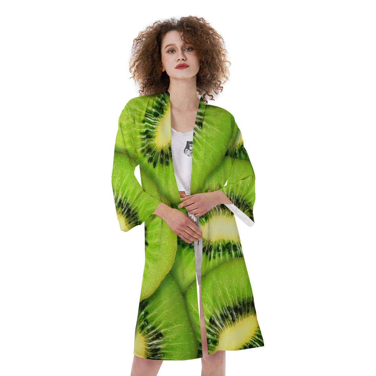 Slices Kiwi Print Kimono-grizzshop