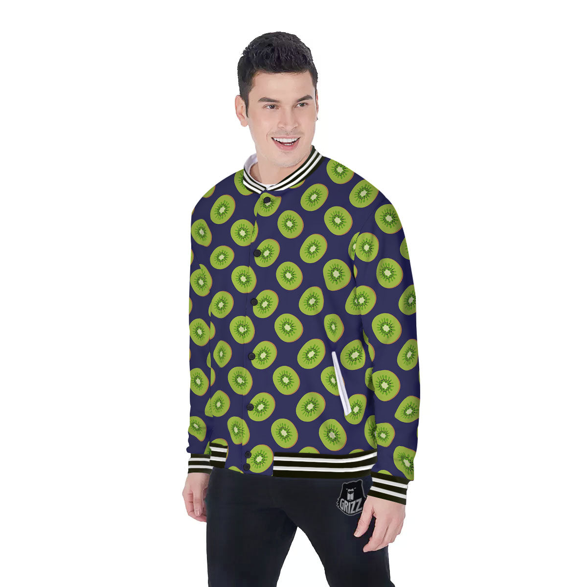 Slices Kiwi Print Pattern Baseball Jacket-grizzshop