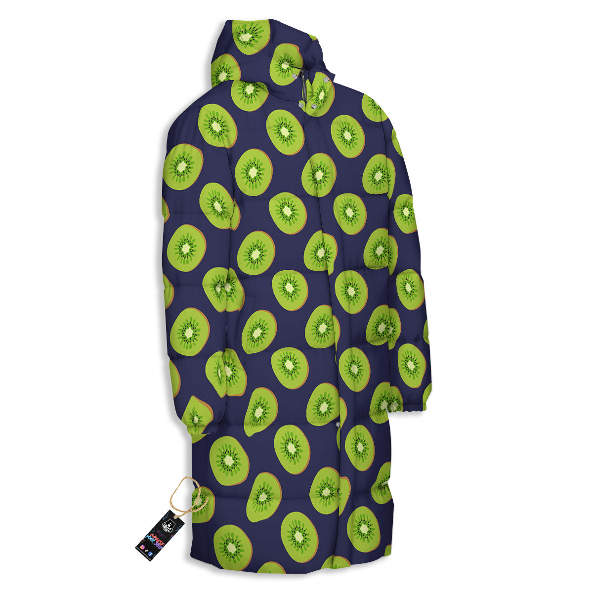 Slices Kiwi Print Pattern Long Down Jacket-grizzshop