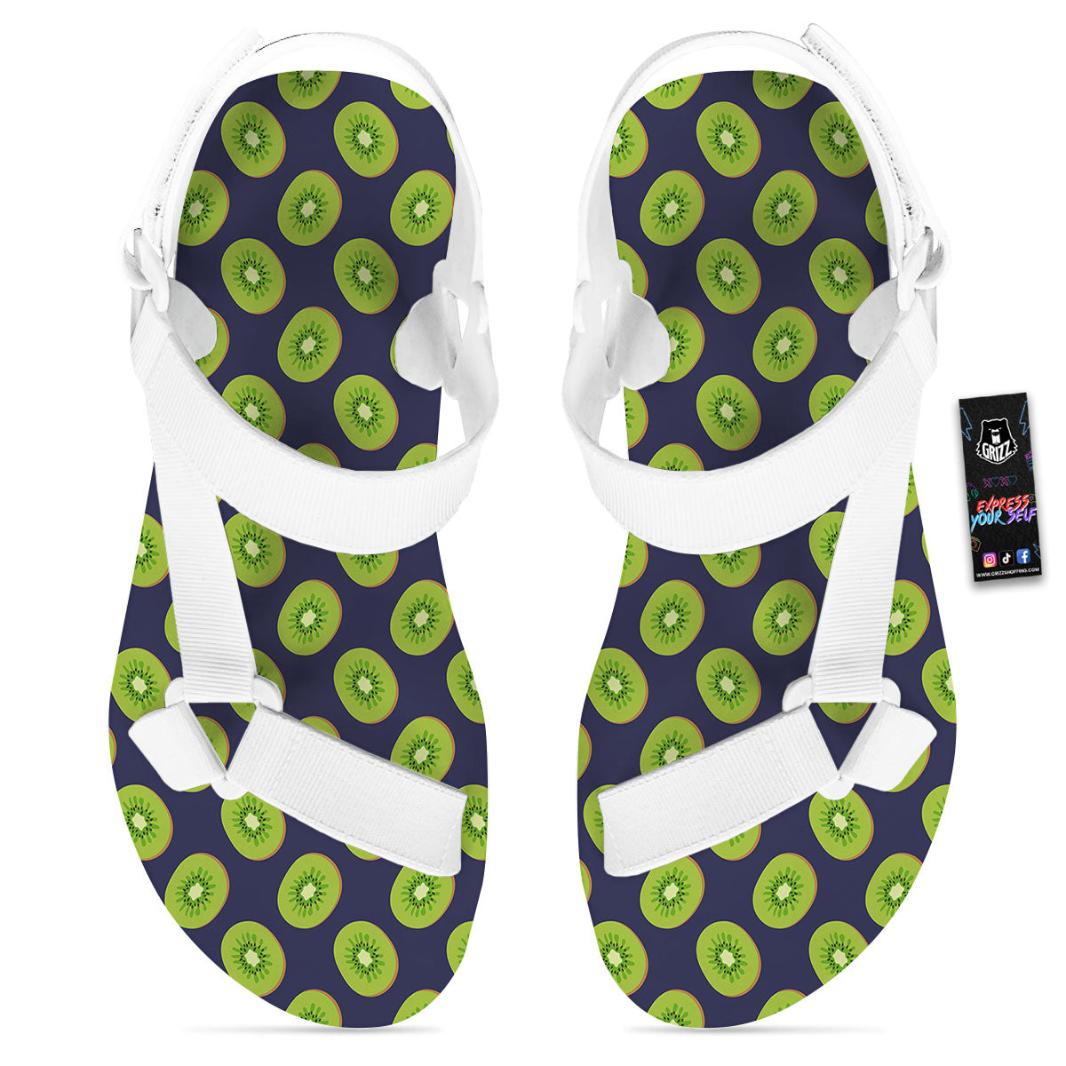 Slices Kiwi Print Pattern White Open Toe Sandals-grizzshop