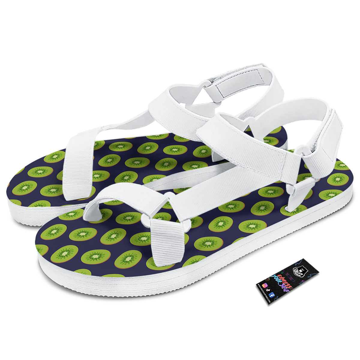 Slices Kiwi Print Pattern White Open Toe Sandals-grizzshop