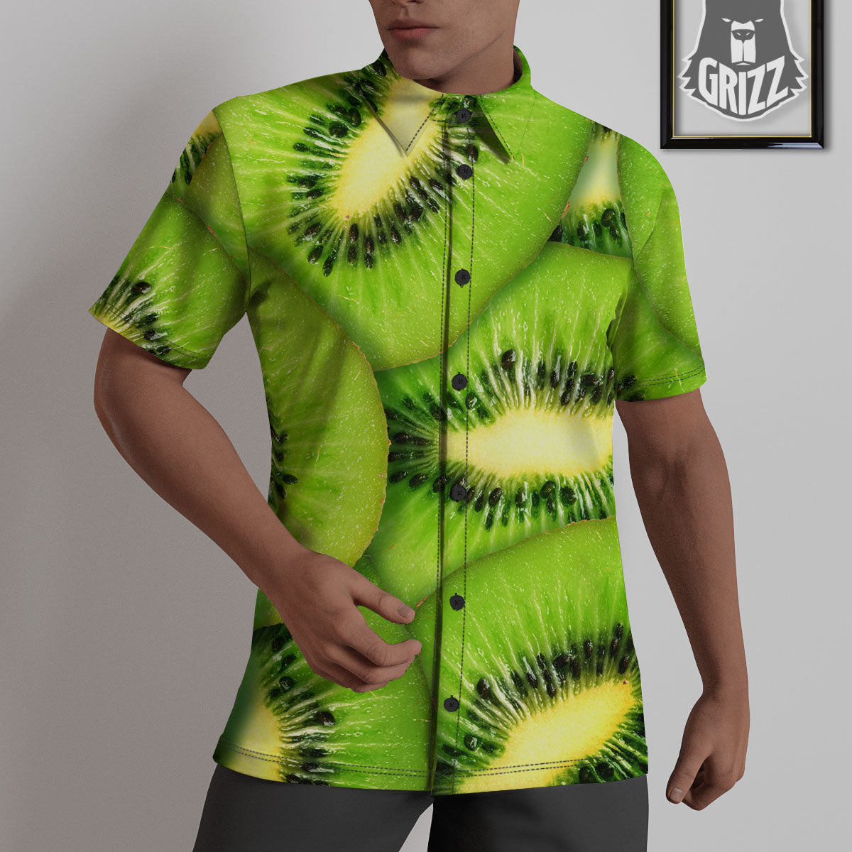 Slices Kiwi Print Untucked Shirts-grizzshop