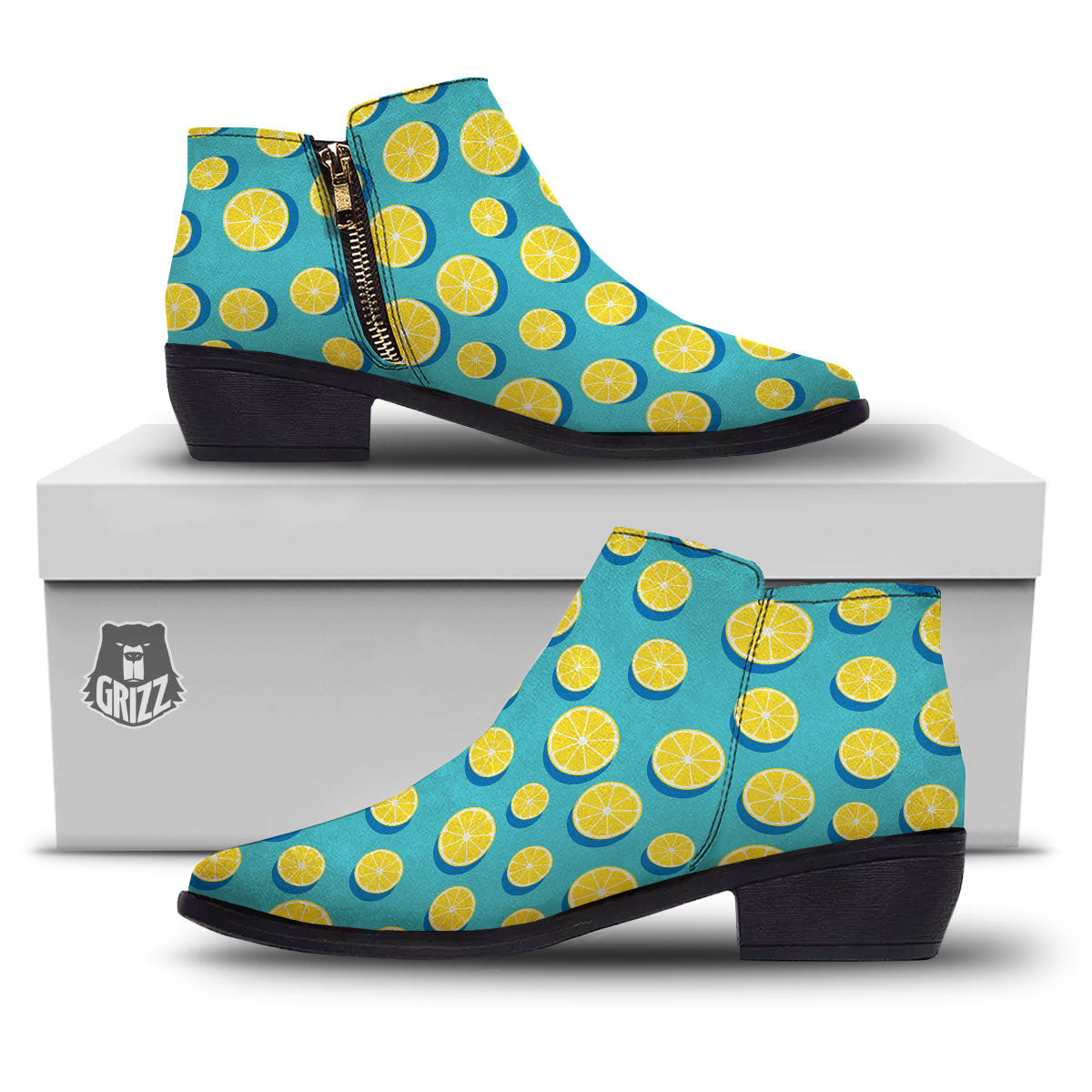 Slices Lemon Print Pattern Ankle Boots-grizzshop