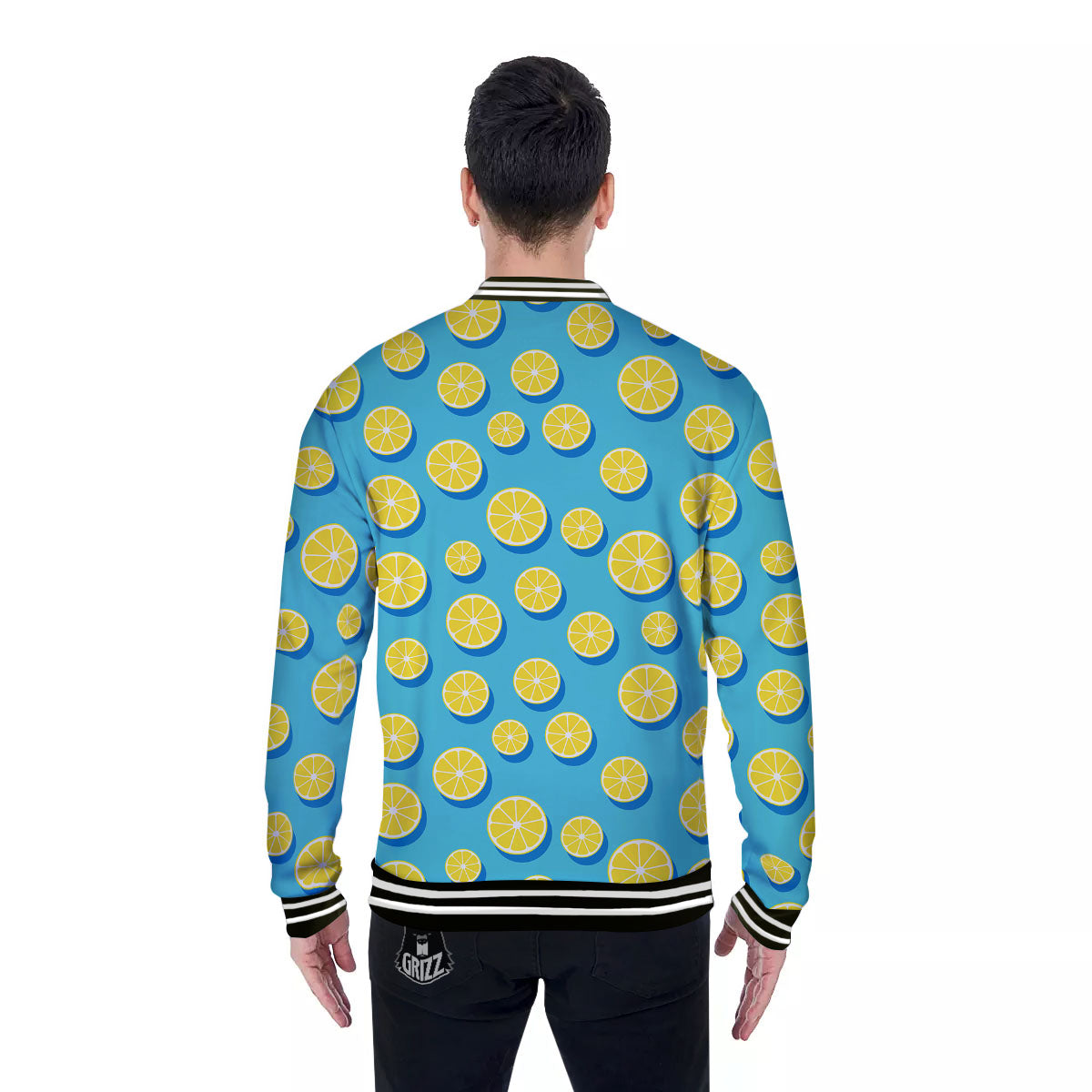 Slices Lemon Print Pattern Baseball Jacket-grizzshop
