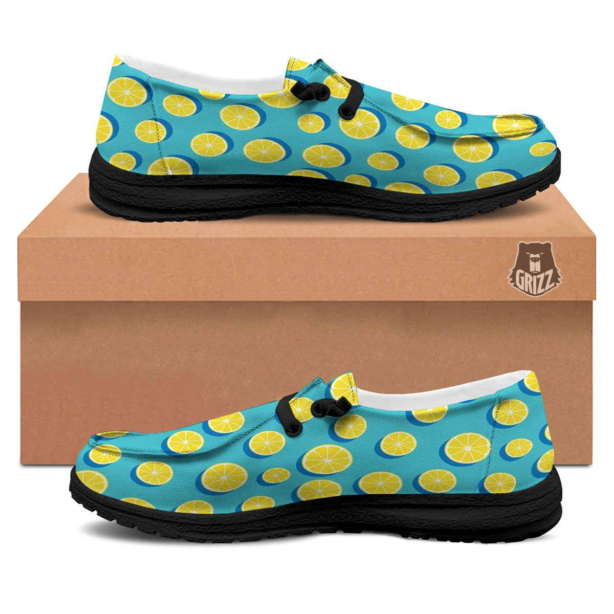 Slices Lemon Print Pattern Black Loafers-grizzshop