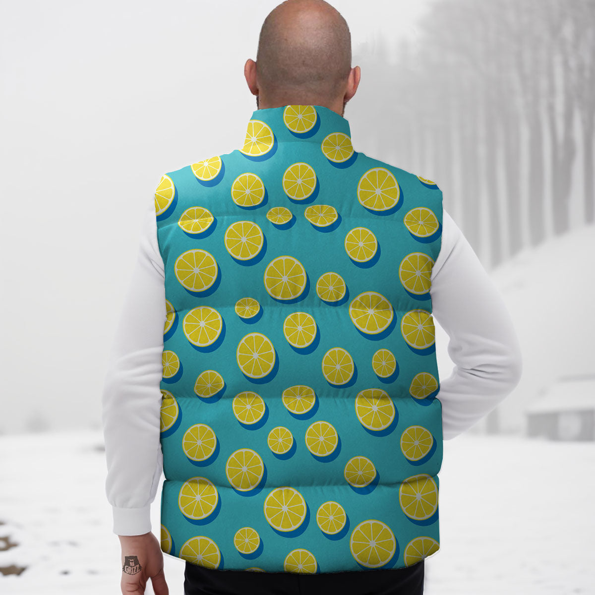 Slices Lemon Print Pattern Down Vest-grizzshop