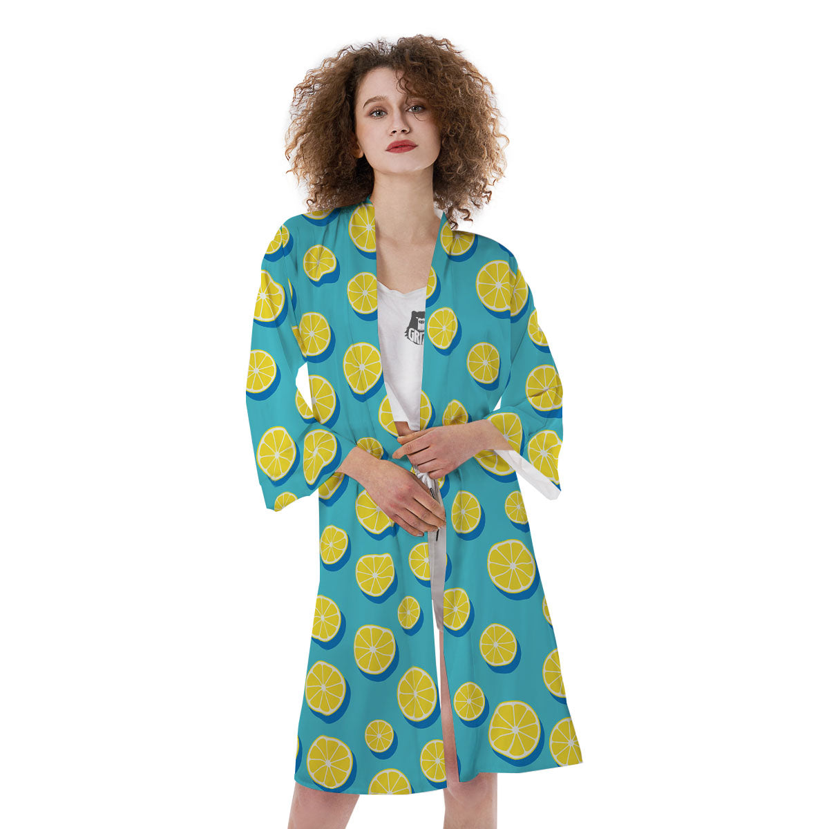 Slices Lemon Print Pattern Kimono-grizzshop
