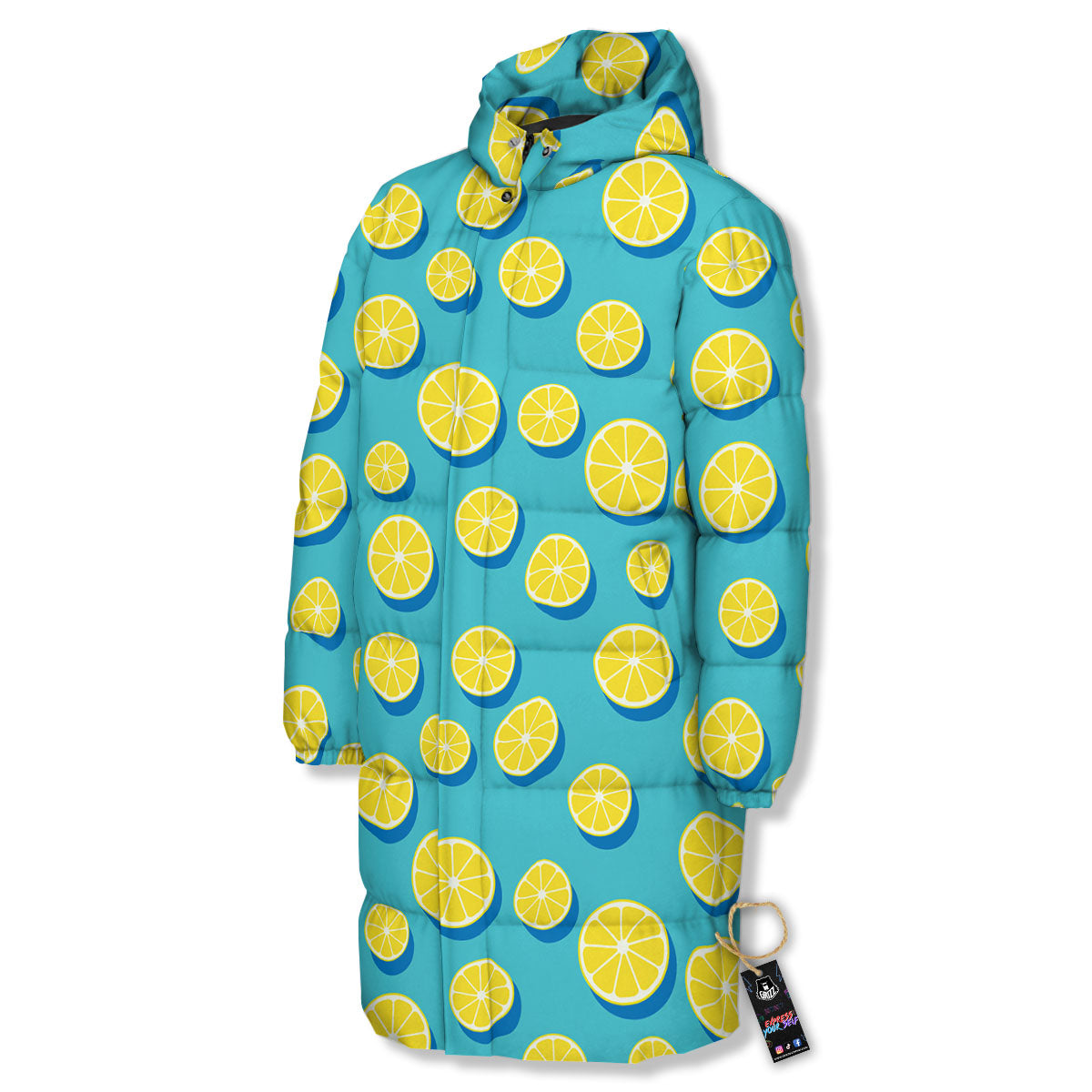 Slices Lemon Print Pattern Long Down Jacket-grizzshop
