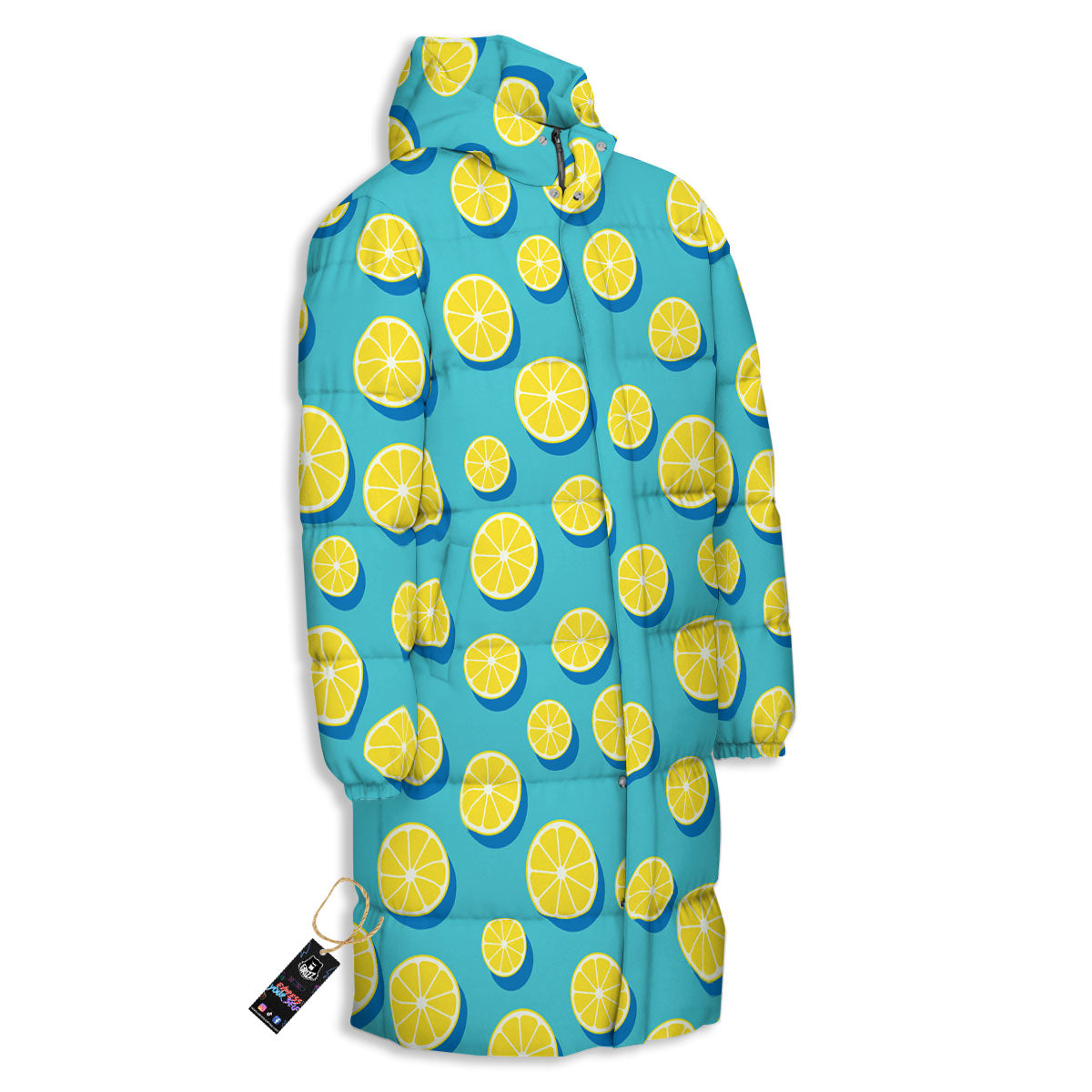 Slices Lemon Print Pattern Long Down Jacket-grizzshop