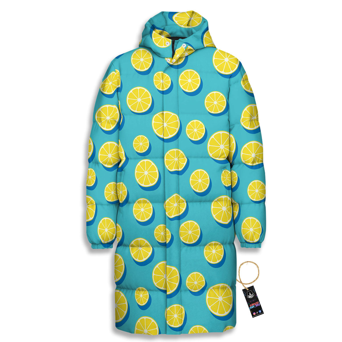 Slices Lemon Print Pattern Long Down Jacket-grizzshop