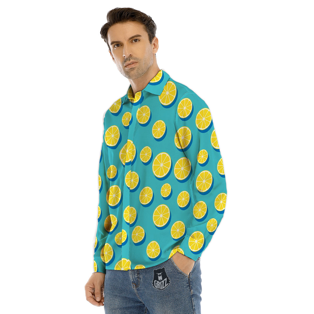 Slices Lemon Print Pattern Men's Dress Shirts-grizzshop
