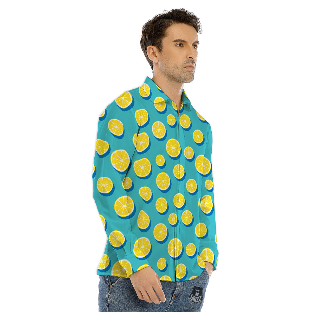 Slices Lemon Print Pattern Men's Dress Shirts-grizzshop