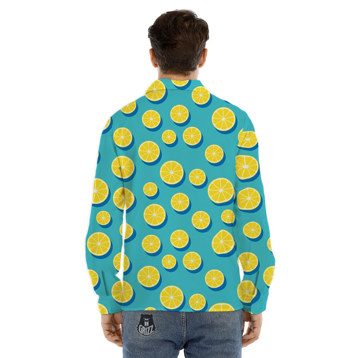 Slices Lemon Print Pattern Men's Dress Shirts-grizzshop