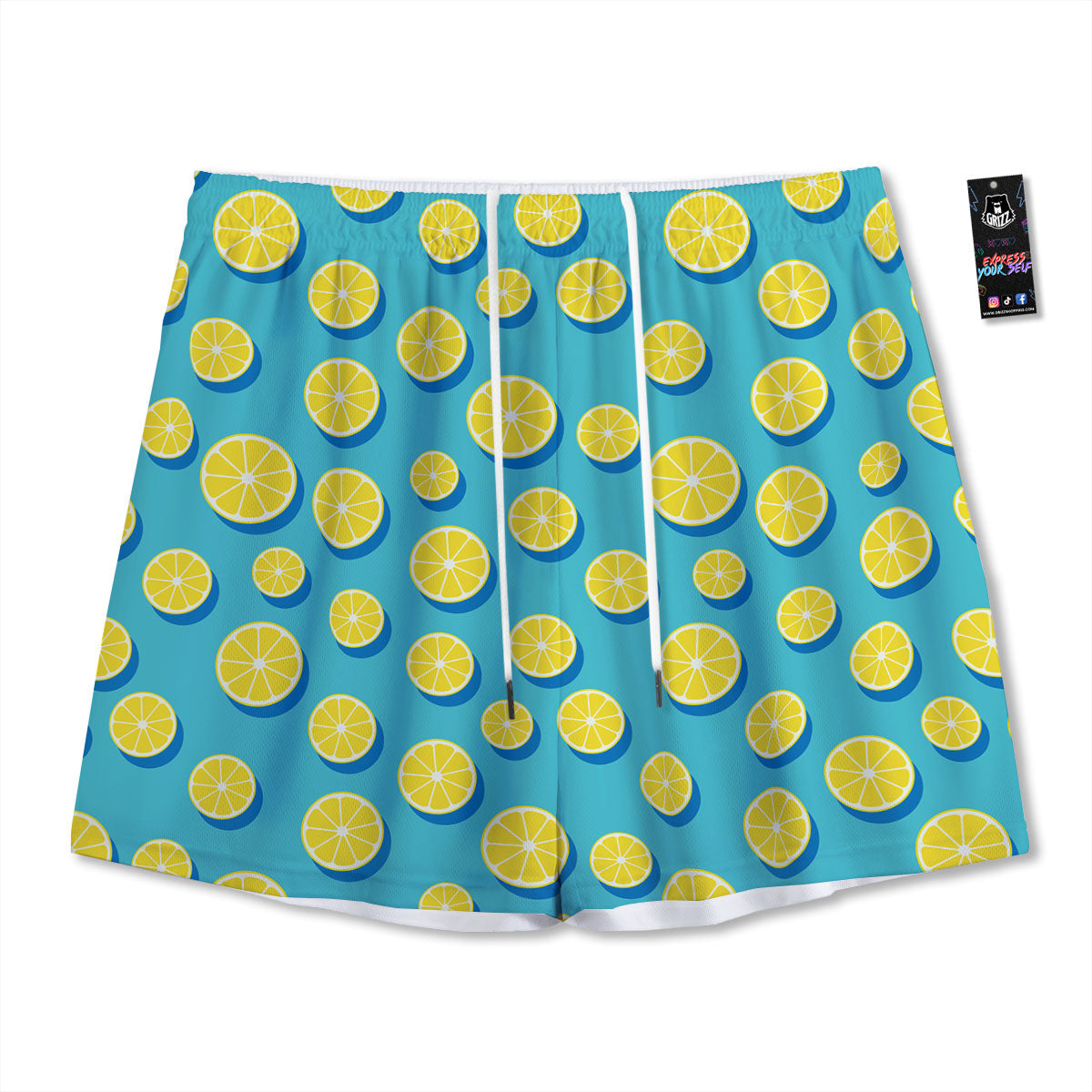Slices Lemon Print Pattern Mesh Shorts-grizzshop