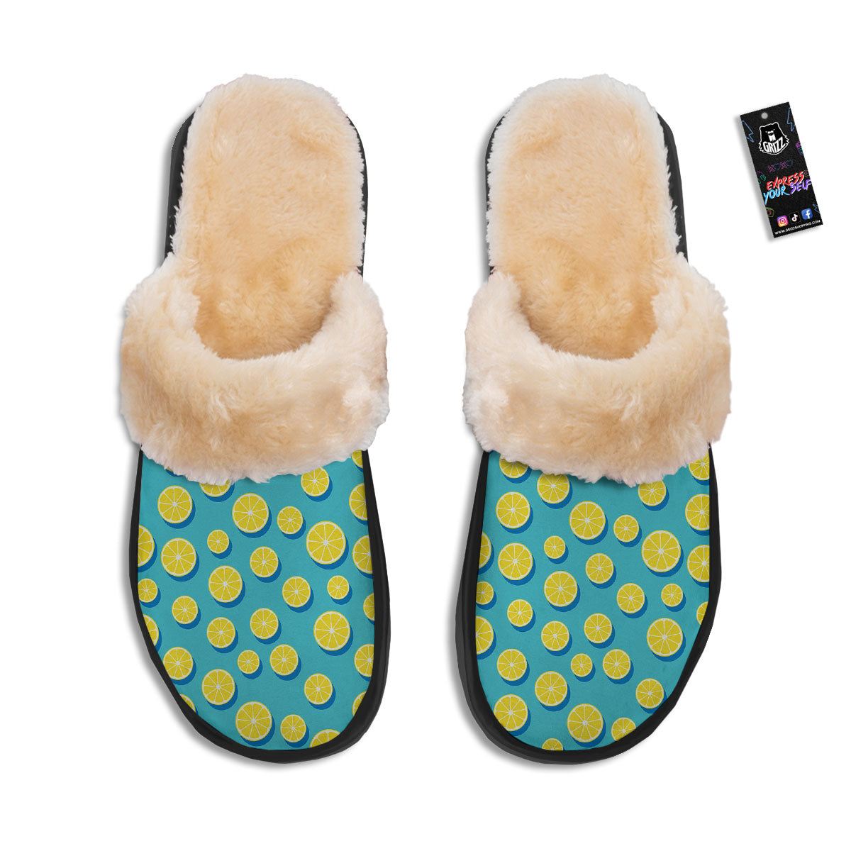 Slices Lemon Print Pattern Slippers-grizzshop