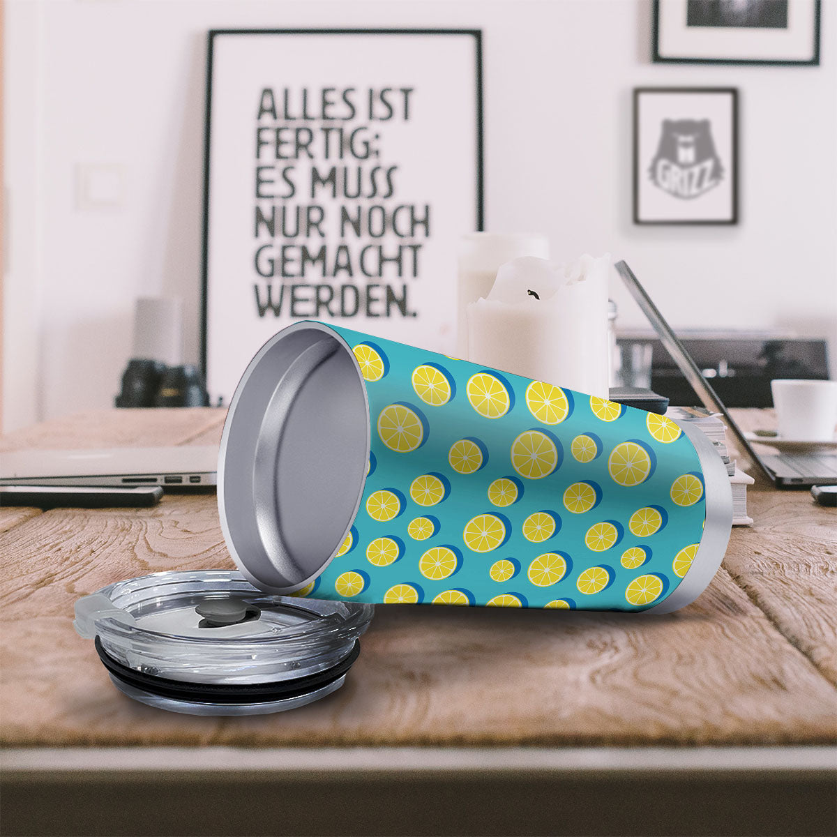 Slices Lemon Print Pattern Tumbler-grizzshop
