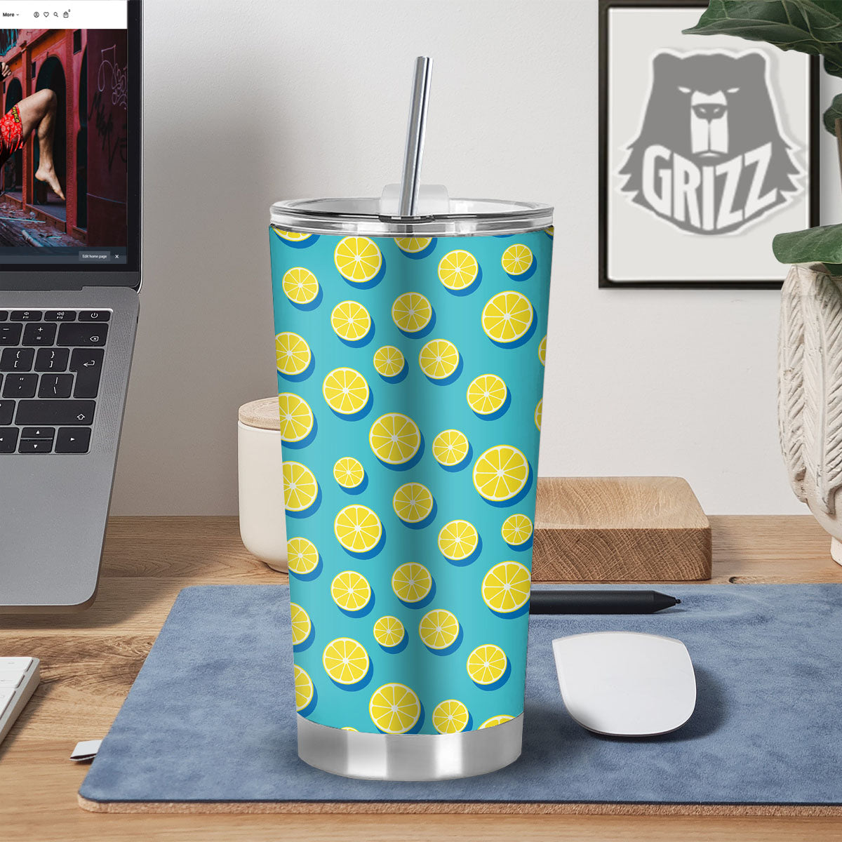 Slices Lemon Print Pattern Tumbler-grizzshop