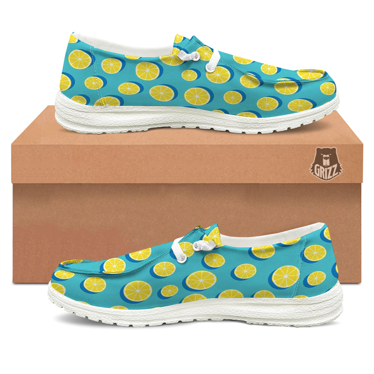 Slices Lemon Print Pattern White Loafers-grizzshop