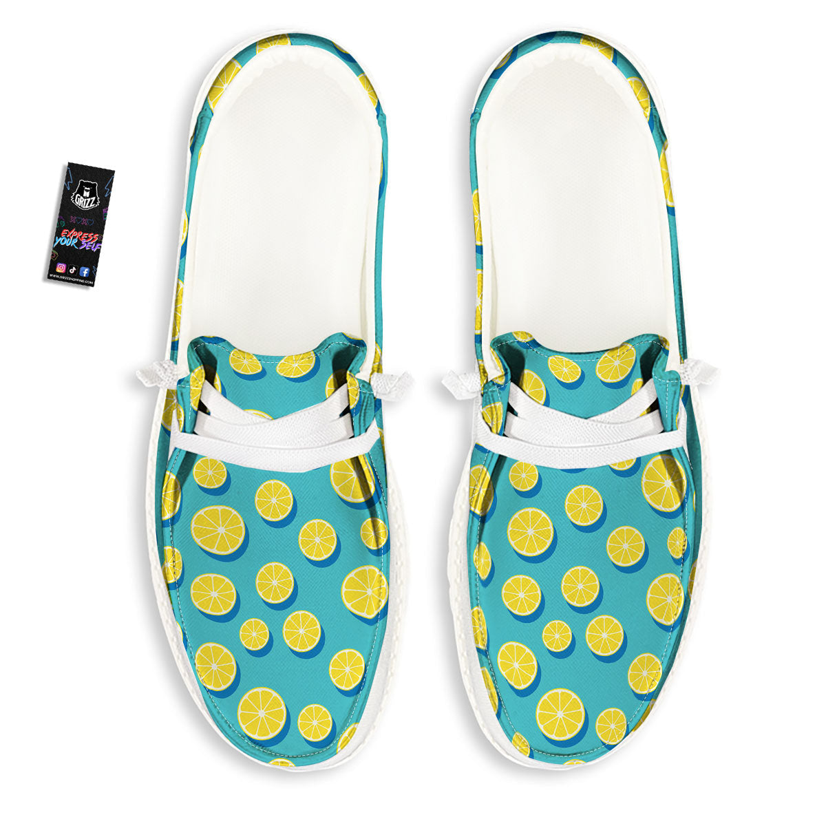 Slices Lemon Print Pattern White Loafers-grizzshop