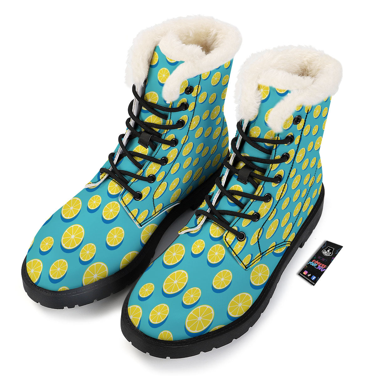 Slices Lemon Print Pattern Winter Boots-grizzshop