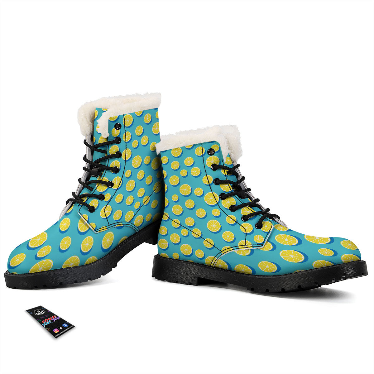 Slices Lemon Print Pattern Winter Boots-grizzshop