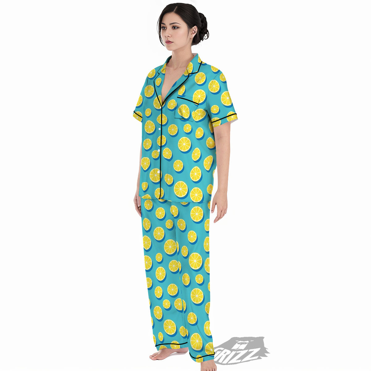 Slices Lemon Print Pattern Women's Pajamas Set-grizzshop