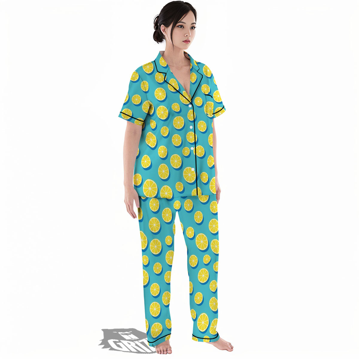 Slices Lemon Print Pattern Women's Pajamas Set-grizzshop