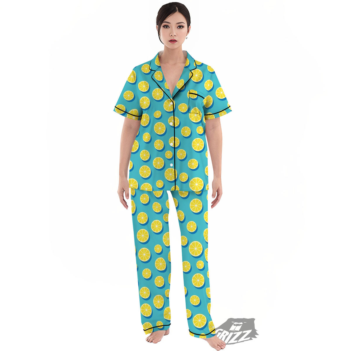 Slices Lemon Print Pattern Women's Pajamas Set-grizzshop