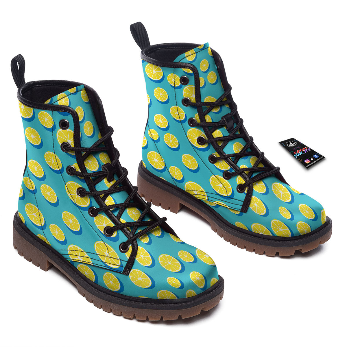 Slices Lemon Print Pattern Work Boots-grizzshop