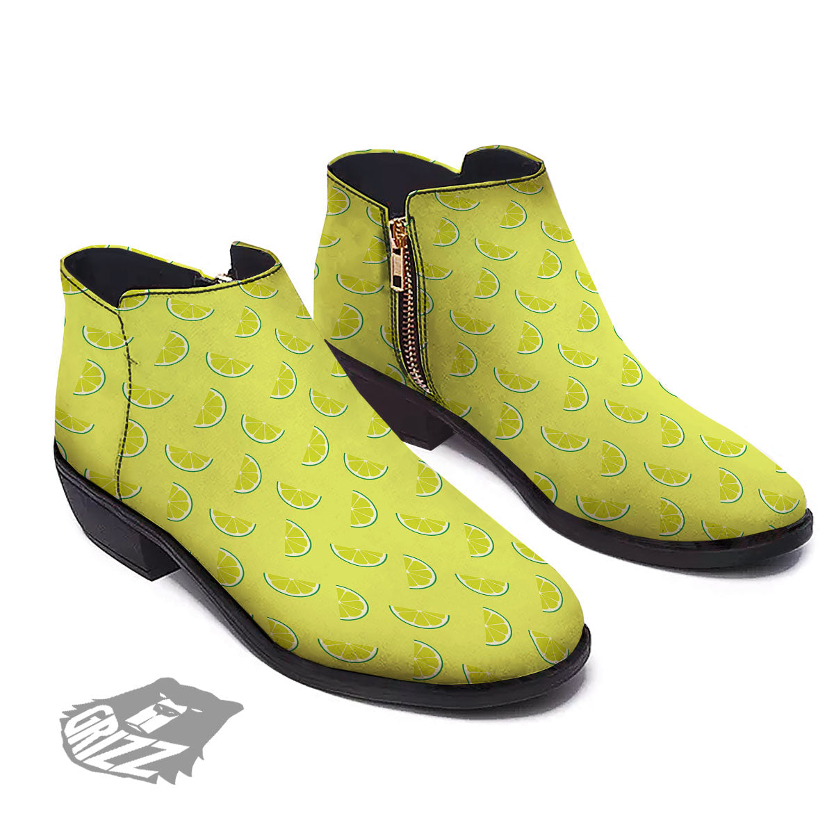 Slices Lime Green Print Pattern Ankle Boots-grizzshop
