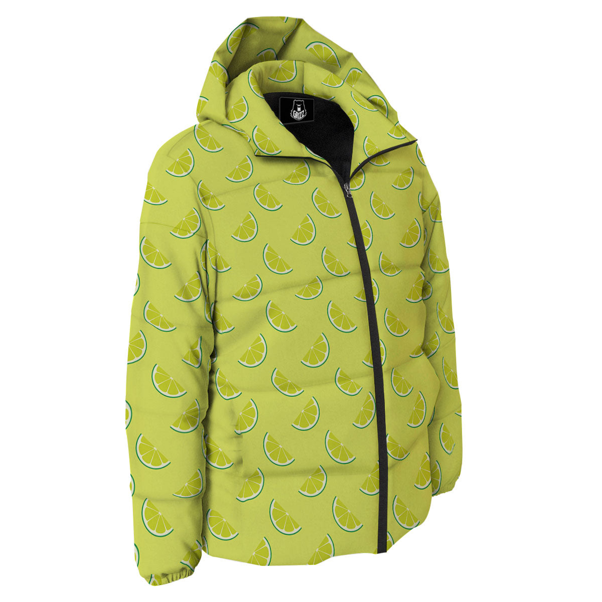 Slices Lime Green Print Pattern Down Jacket-grizzshop