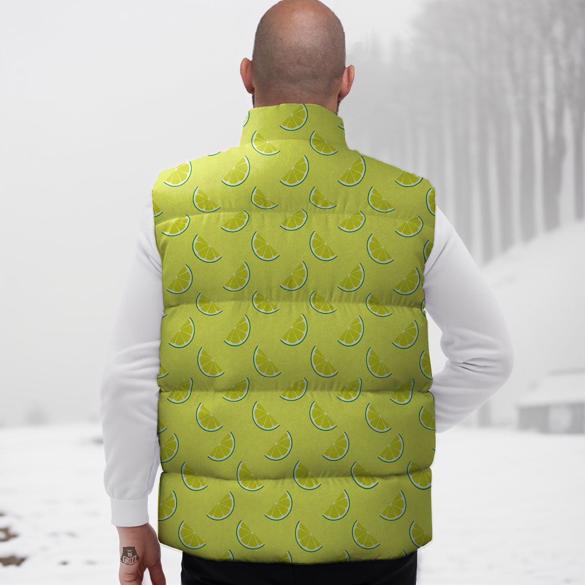 Slices Lime Green Print Pattern Down Vest-grizzshop