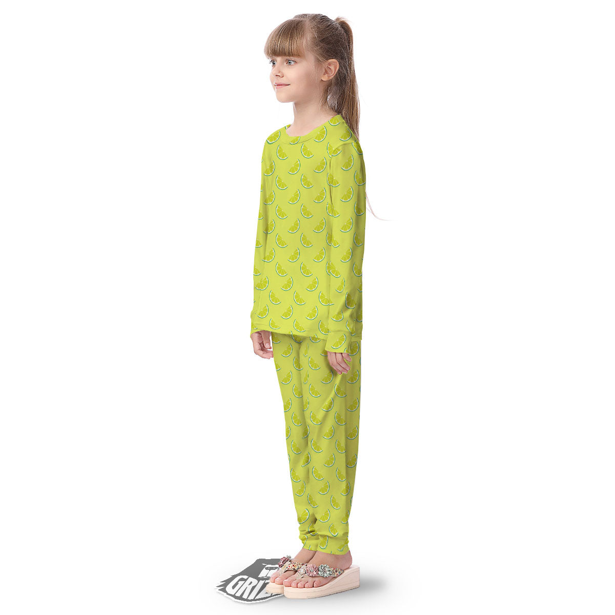 Slices Lime Green Print Pattern Kid's Pajamas-grizzshop