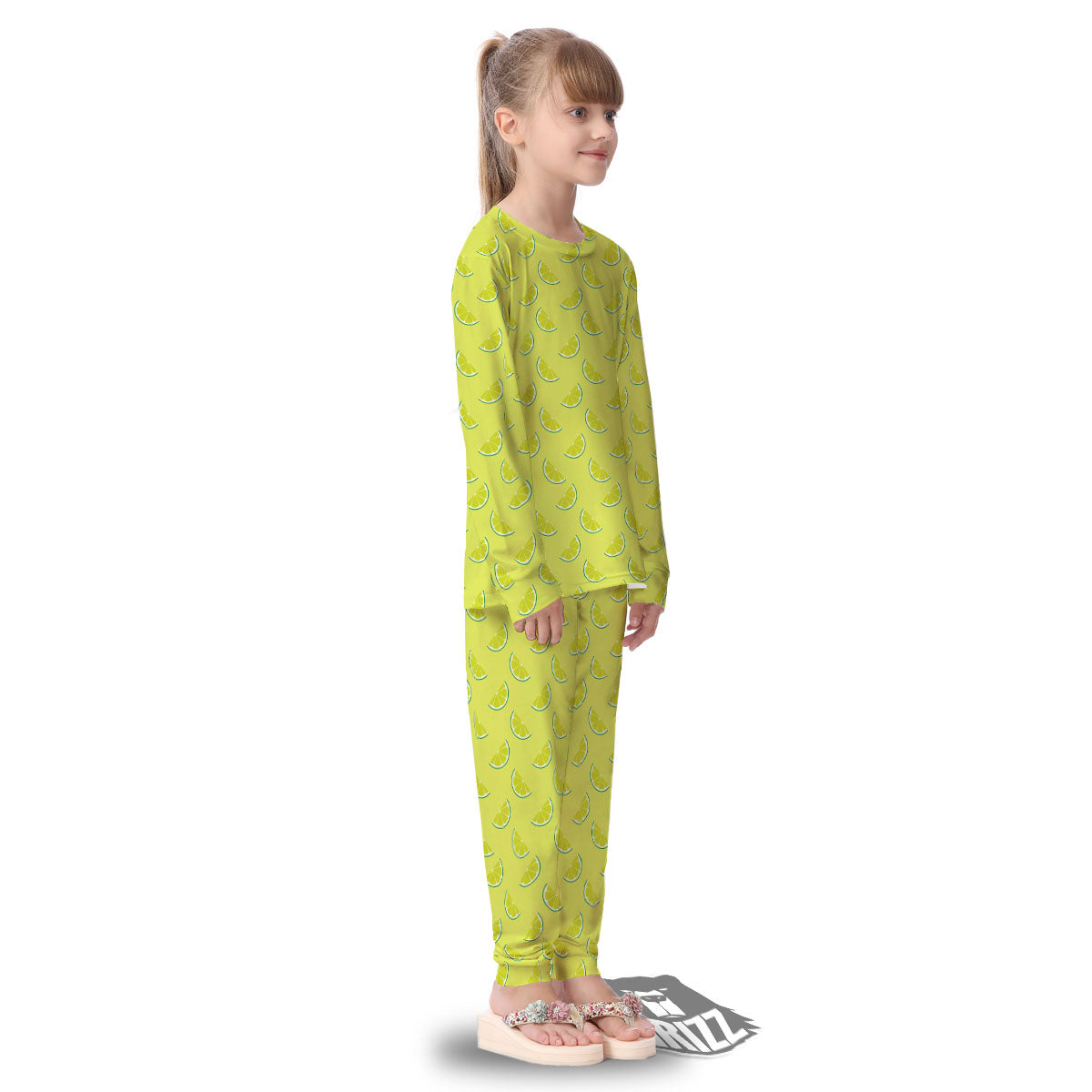 Slices Lime Green Print Pattern Kid's Pajamas-grizzshop