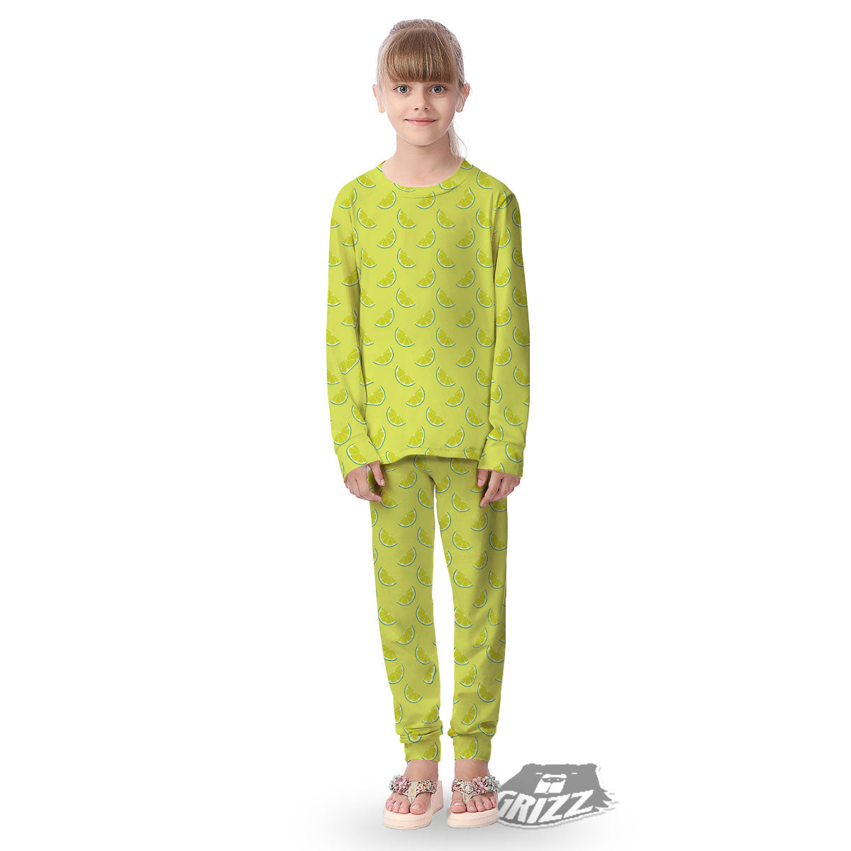 Slices Lime Green Print Pattern Kid's Pajamas-grizzshop