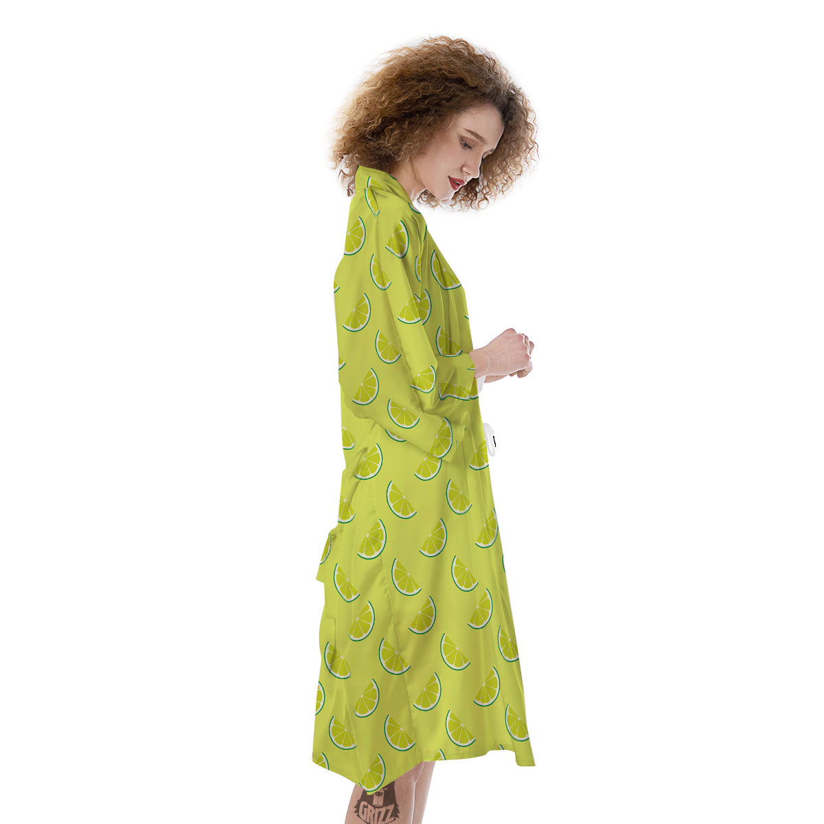 Slices Lime Green Print Pattern Kimono-grizzshop