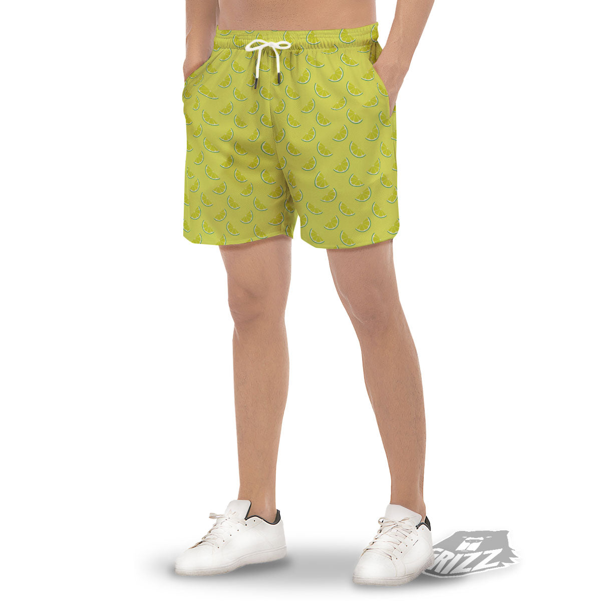 Slices Lime Green Print Pattern Men's Gym Shorts-grizzshop