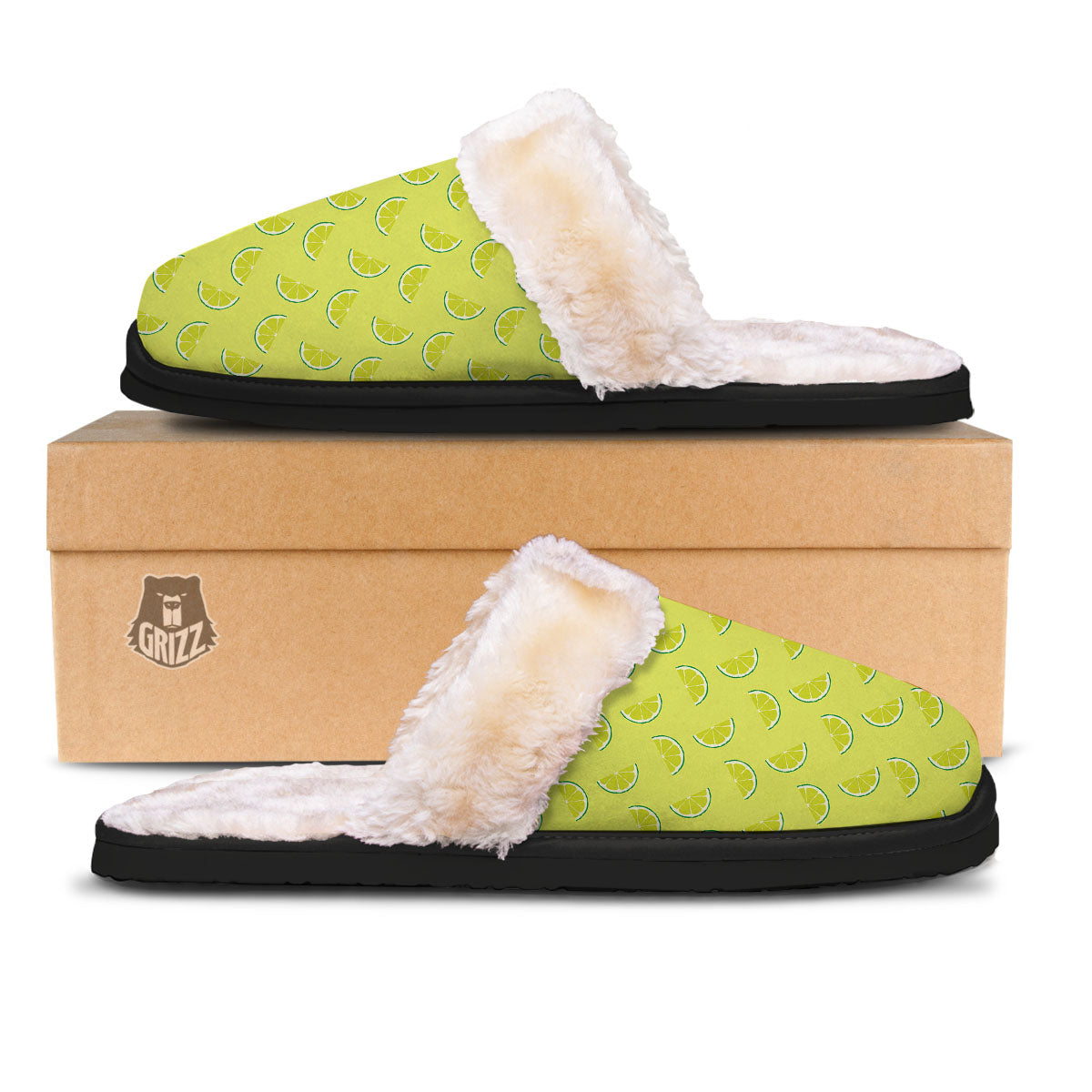 Slices Lime Green Print Pattern Slippers-grizzshop