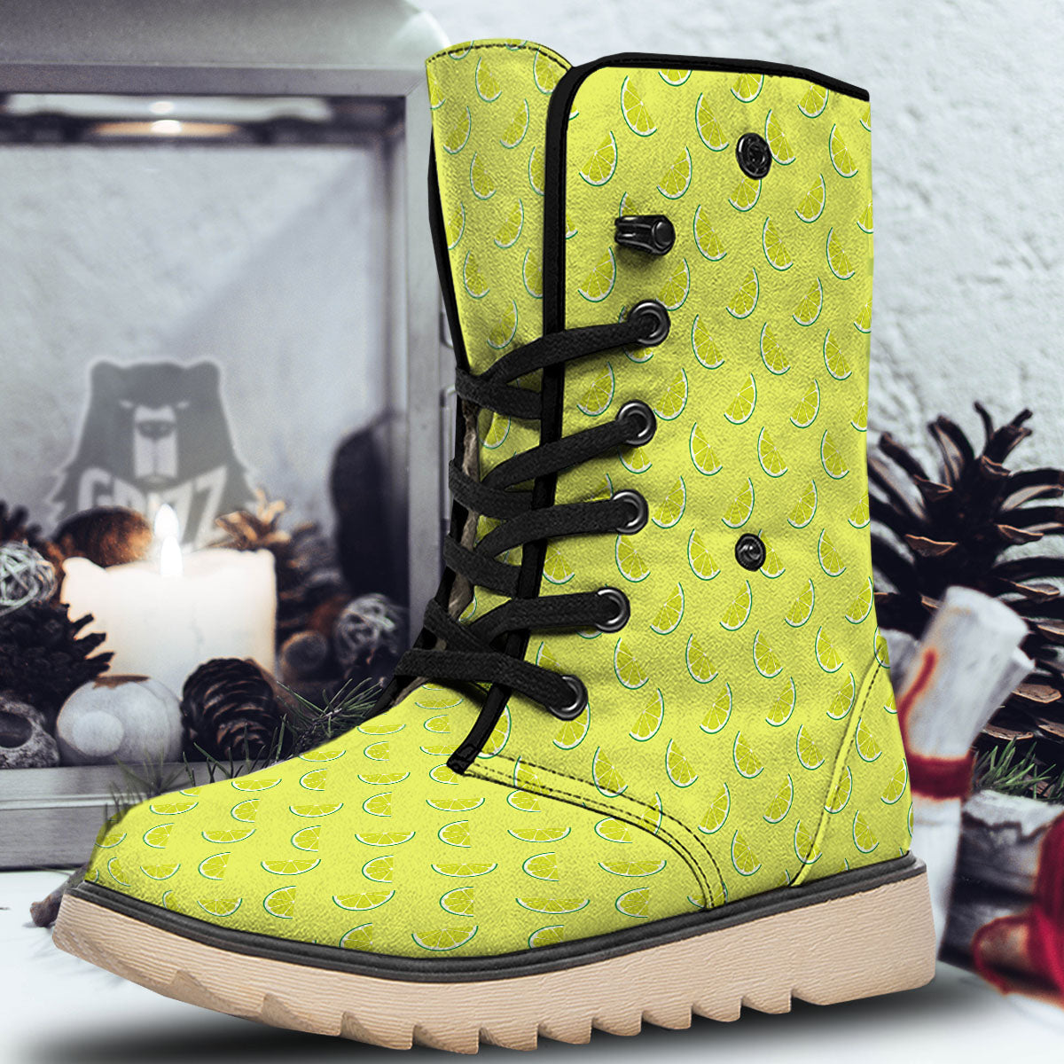 Slices Lime Green Print Pattern Snow Boots-grizzshop