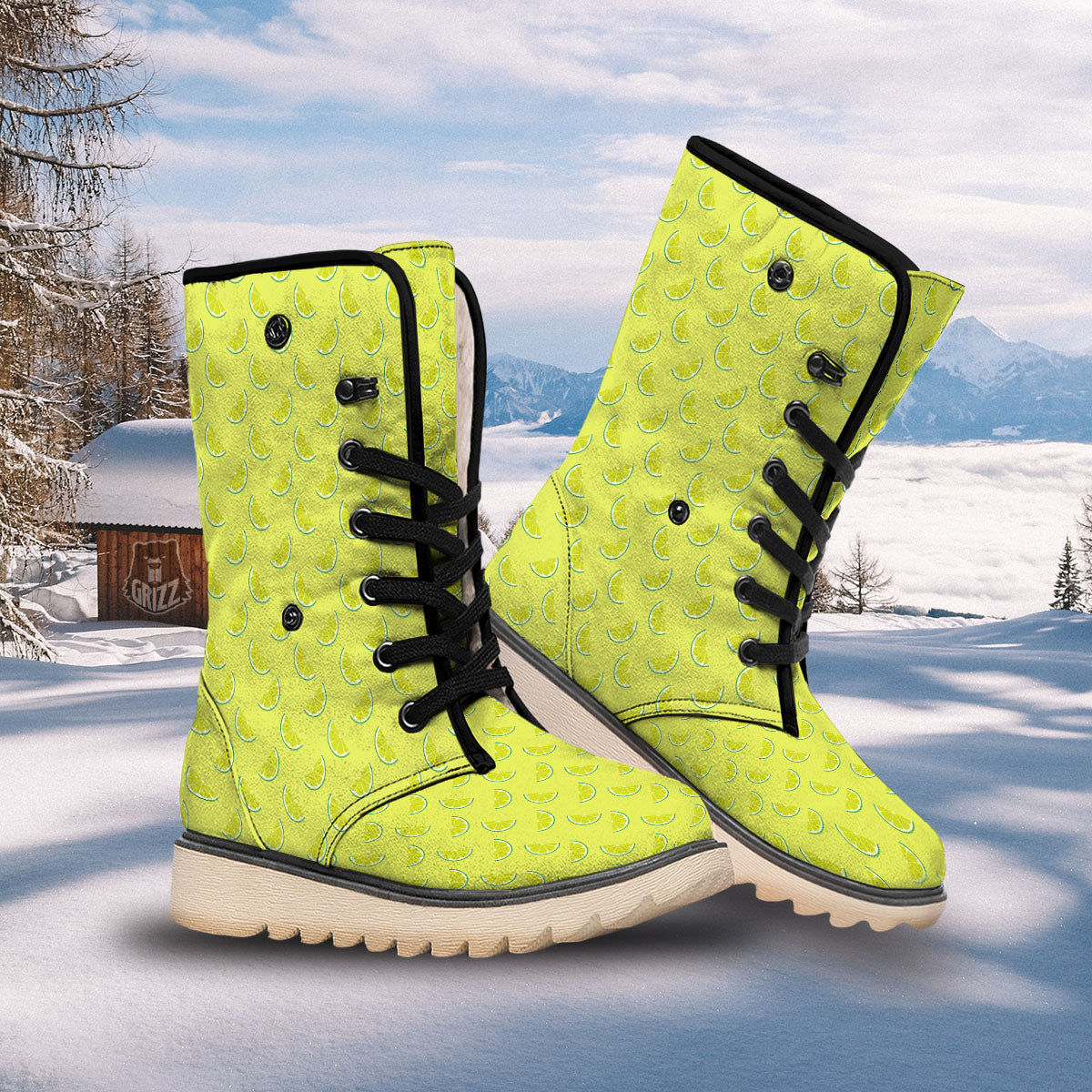 Slices Lime Green Print Pattern Snow Boots-grizzshop