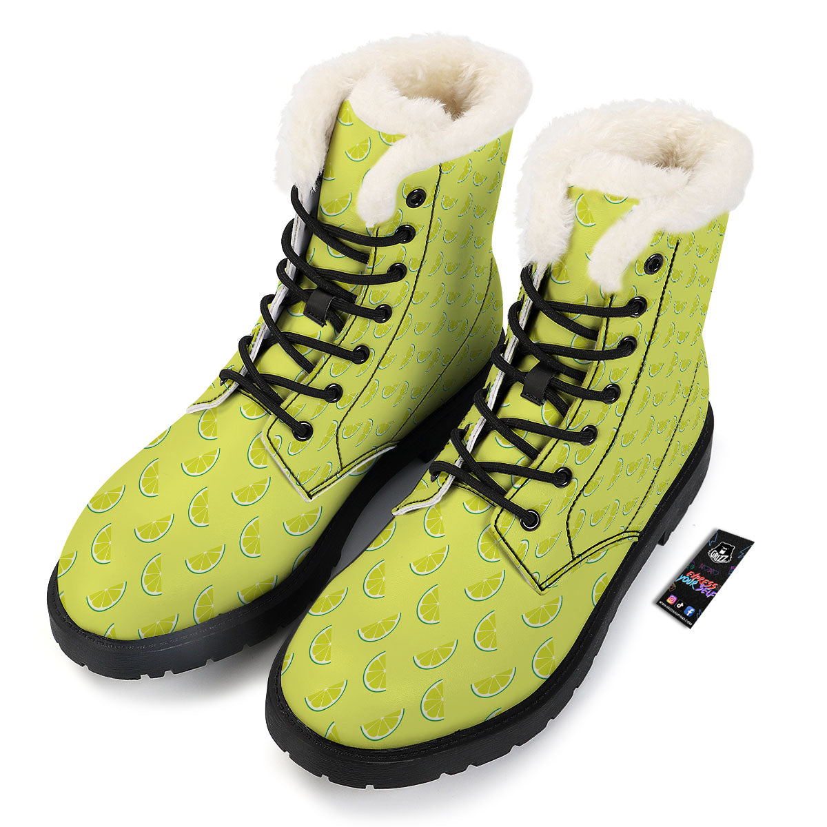 Slices Lime Green Print Pattern Winter Boots-grizzshop